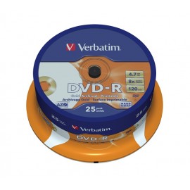 VERBATIM DVD-R 4,7Gb 8x Cake 25 pc Archival Printable 43634