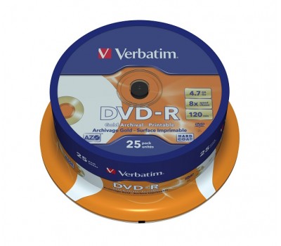 VERBATIM DVD-R 4,7Gb 8x Cake 25 pc Archival Printable 43634