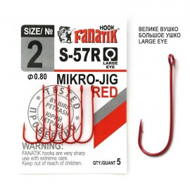 Крючок офсетный Fanatik MIKRO-JIG S-57 Red  №2 - одинарный   5шт.