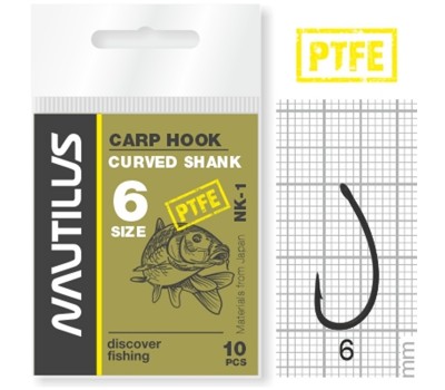 Крючок Nautilus Carp Curved Shank 1PTFE № 6