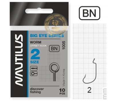 Крючок офсетный Nautilus Offset Big Eye Series Worm 1005 № 2