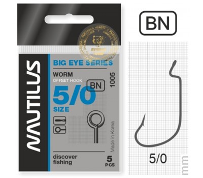 Крючок офсетный Nautilus Offset Big Eye Series Worm 1005 №5/0