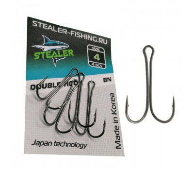 Двойной крючок STEALER DOUBLE HOOK №4 (black nickel) (4 шт.)