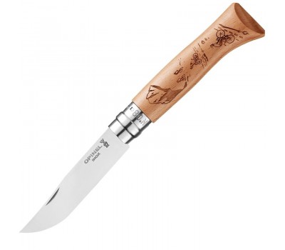 Нож Opinel №8 Alpine adventures, нержавеющая сталь, рукоять дуб, гравировка горный велосипед, 002187