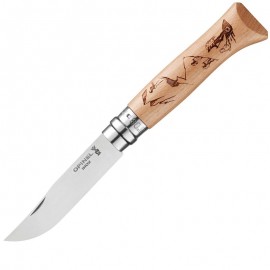 Нож Opinel №8 Alpine adventures, нержавеющая сталь, рукоять дуб, гравировка пеший туризм , 002186