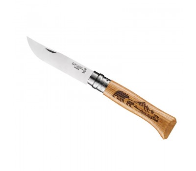 Нож Opinel №8 Animalia, нержавеющая сталь, рукоять дуб, гравировка медведь