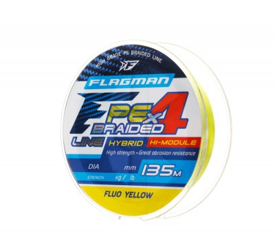 Шнур Flagman PE Hybrid F4 135m FluoYellow 0,08mm. 3,6кг/8lb
