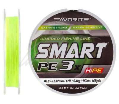 Шнур Favorite Smart PE 3x 150м (fl.yellow) #0.6/0.132mm 12lb/5.4kg