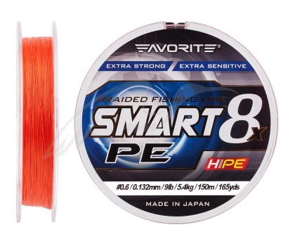 Шнур Favorite Smart PE 8x 150м (red orange) #0.6/0.132mm 9lb/5.4kg