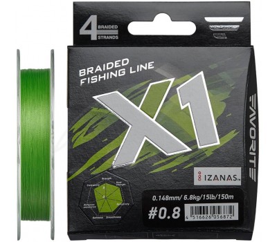 Шнур Favorite X1 PE 4x 150m (l.green) #0.8/0.148mm 15lb/6.8kg