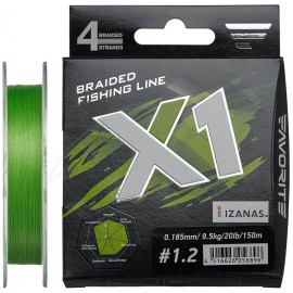 Шнур Favorite X1 PE 4x 150m (l.green) #1.2/0.185mm 20lb/9...