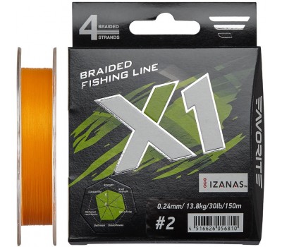 Шнур Favorite X1 PE 4x 150m (orange) #2.0/0.240mm 30lb/13.8kg
