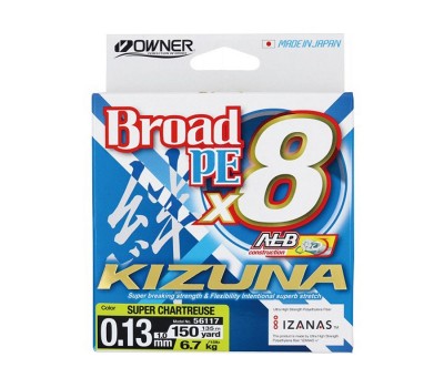 Шнур Owner Kizuna Broad PEx8 135м 0.13мм 6.7кг Chartreuse