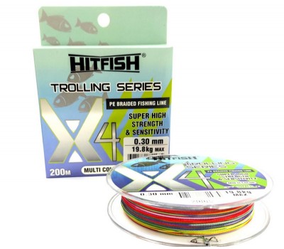Плетеный шнур HITFISH X4 Trolling series 0.40 mm;  27,9 kg 200m Multi color