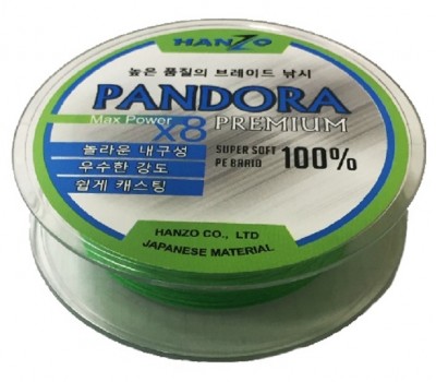 Плетеный шнур Hanzo Pandora Premium X8 1.2 (150м) 0,19мм 11.9кг Flash Green