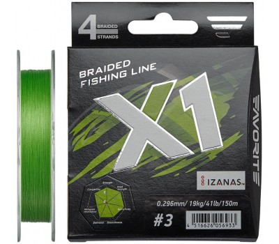 Шнур Favorite X1 PE 4x 150m (light green) #3.0/0.296mm 19kg/41lb