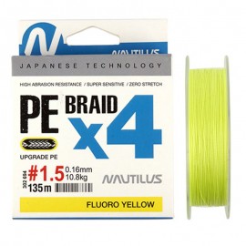 Шнур Nautilus Braid X4 Fluoro Yellow d-0.08 4.5кг 0.6PE 135м