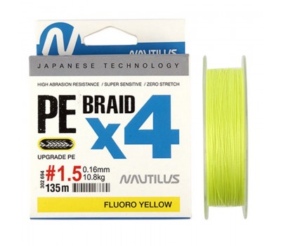 Шнур Nautilus Braid X4 Fluoro Yellow d-0.08 4.5кг 0.6PE 135м