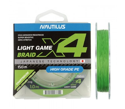 Шнур Nautilus X4 Light game Braid Chartreus 3.6кг 0,4PE 150м