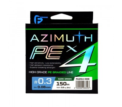 F-FISHING Шнур Azimuth PE X4 150м Dark Green 0,08мм 3,6кг/8lb