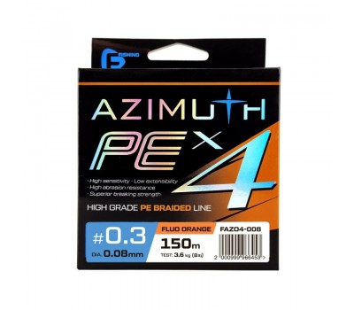 F-FISHING Шнур Azimuth PE X4 150м Orange 0,08мм 3,6кг/8lb