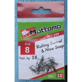 Вертлюг с застежкой Mottomo Rolling Swivel & Nice Snap №8...