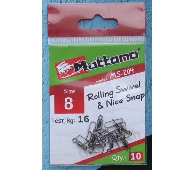 Вертлюг с застежкой Mottomo Rolling Swivel & Nice Snap №8 10 шт